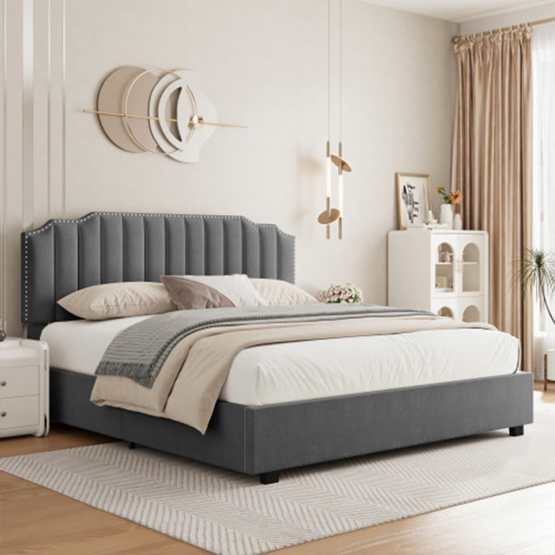 Liftable Velvet Grey Queen Size Bed