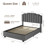 Liftable Velvet Grey Queen Size Bed - image 7