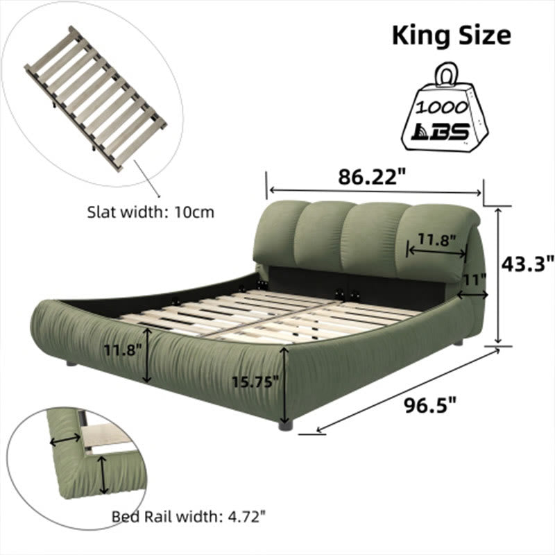 Modern Green Luxury Upholstered Platform Bed