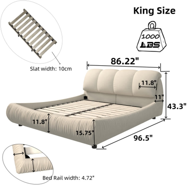 Beige Exquisite Upholstered Platform Bed