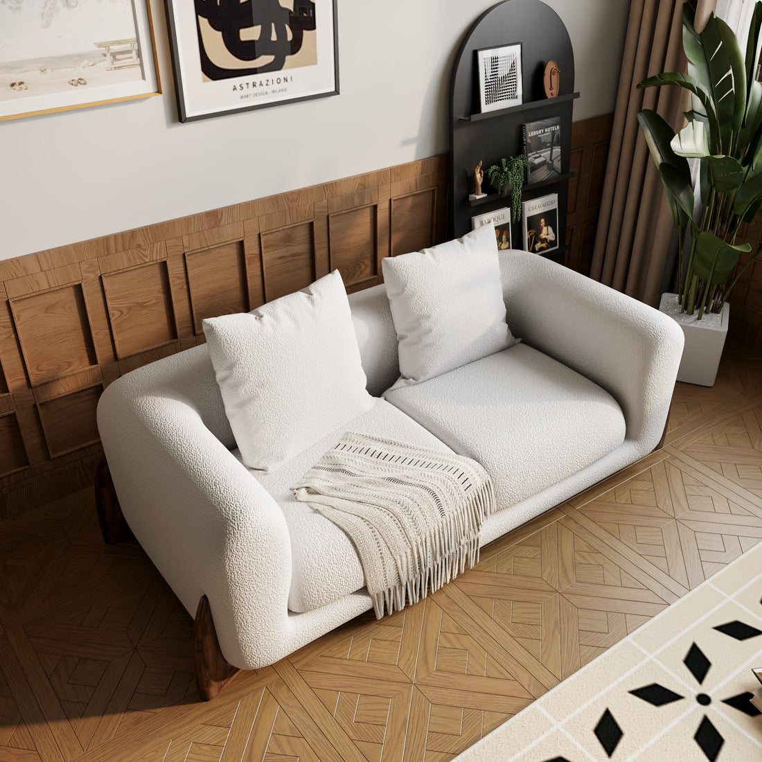 Modern Lambswool Couch Minimalist Loveseat Sofa