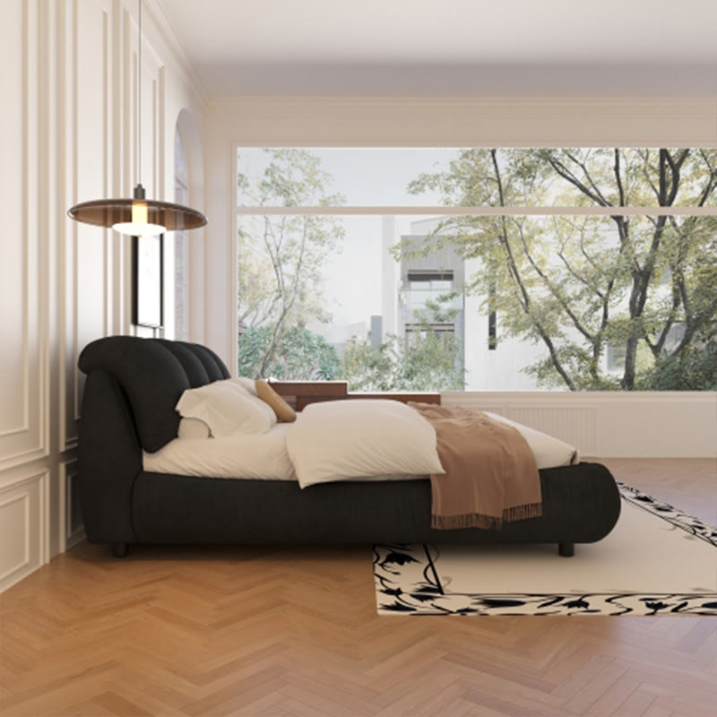 Black Upholstered Platform Bed With Oversized Backrest