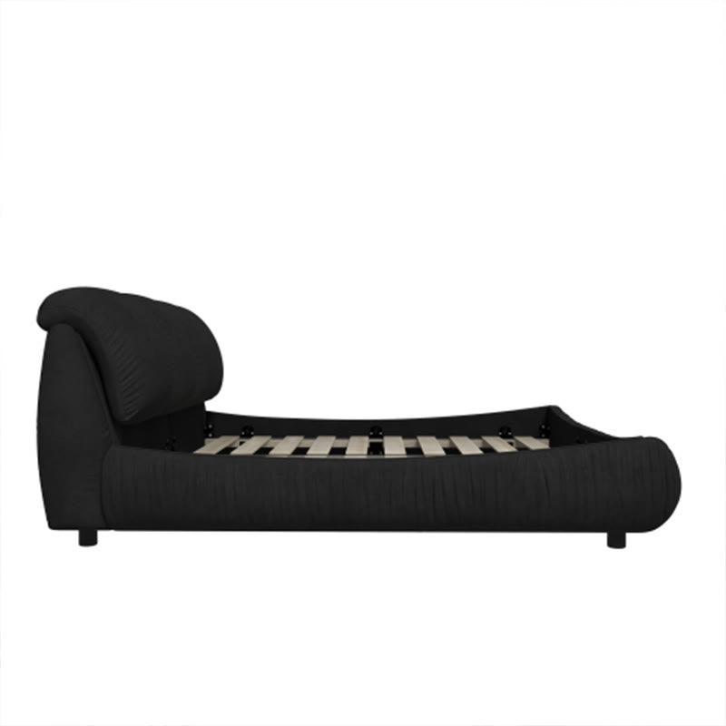 Black Upholstered Platform Bed With Oversized Backrest