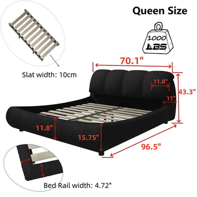 Black Upholstered Platform Bed With Oversized Backrest