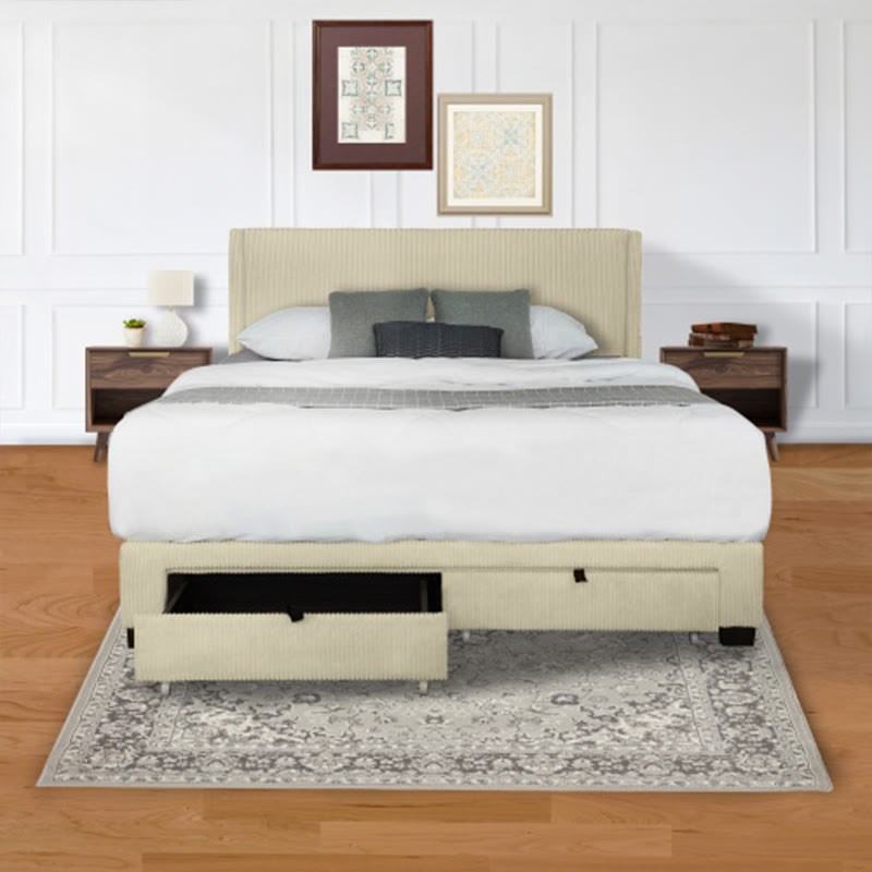 Beige Queen Size Bed With Wing Design