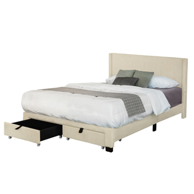 Beige Queen Size Bed With Wing Design