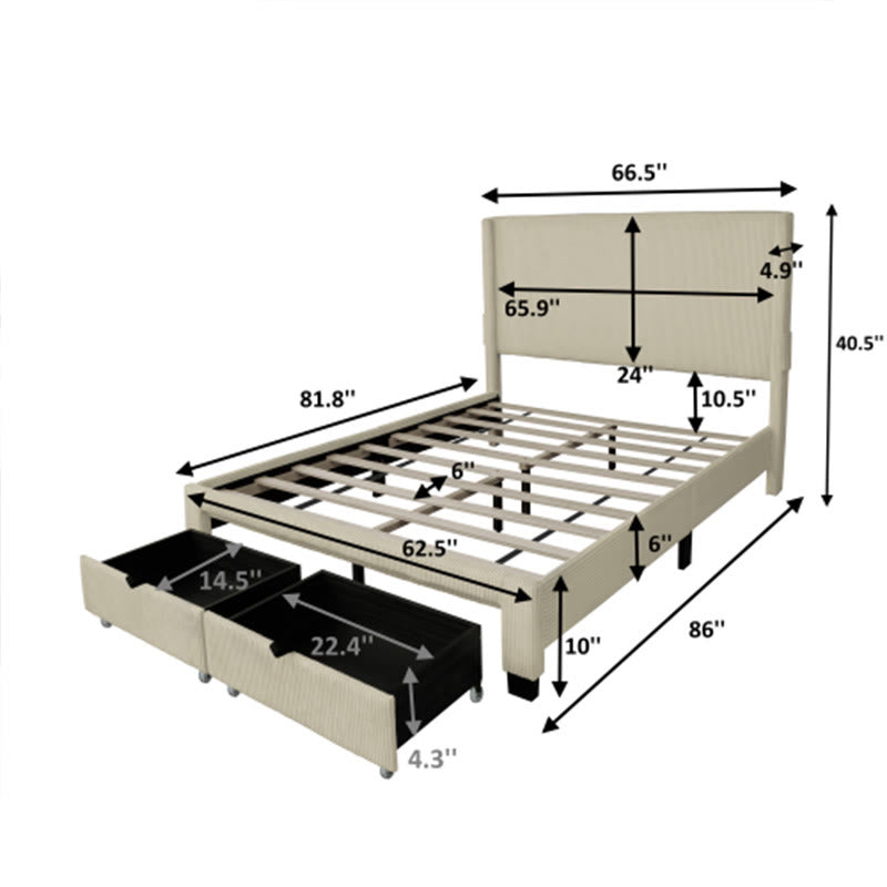 Beige Queen Size Bed With Wing Design