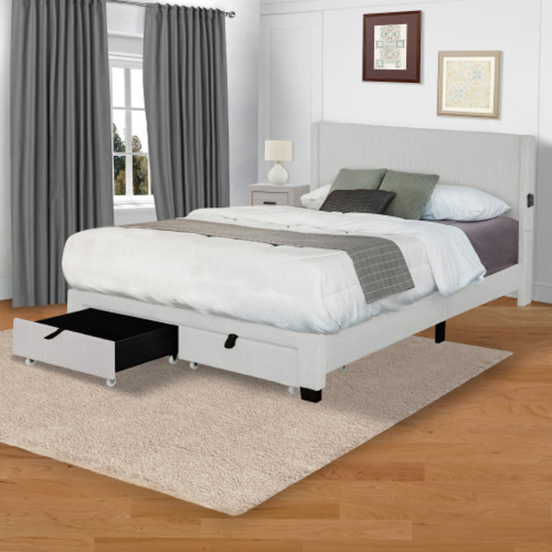 Beige Queen Size Bed With Wing Design