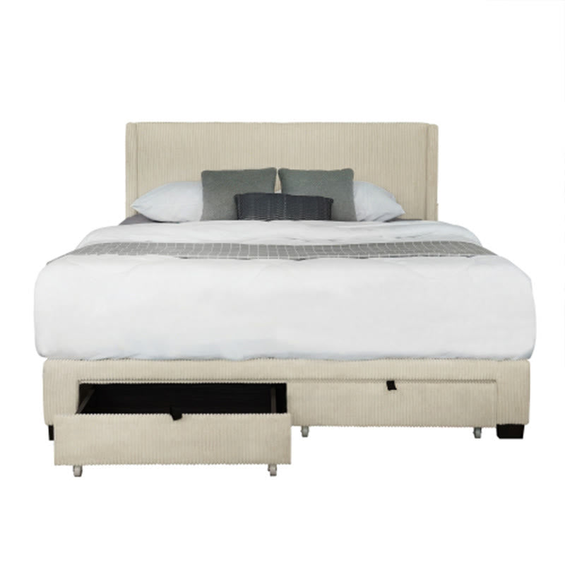 Beige Queen Size Bed With Wing Design - image 1