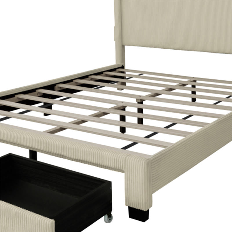 Beige Queen Size Bed With Wing Design - image 8