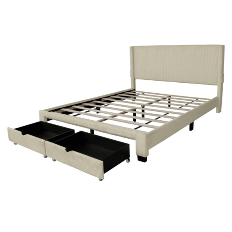 Beige Queen Size Bed With Wing Design