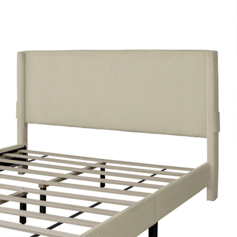 Beige Queen Size Bed With Wing Design