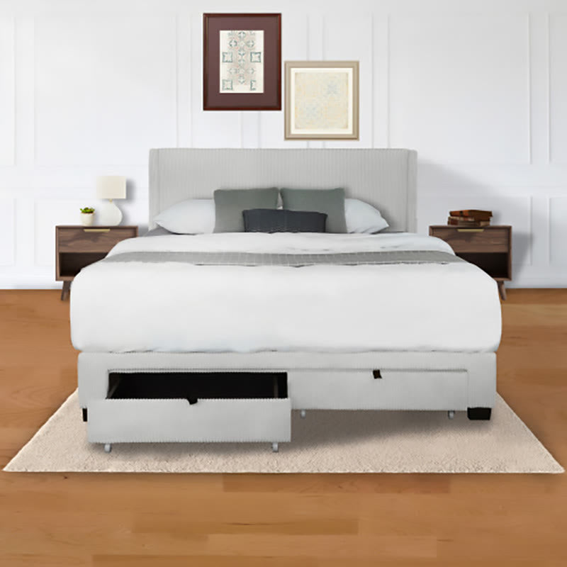 Beige Queen Size Bed With Wing Design