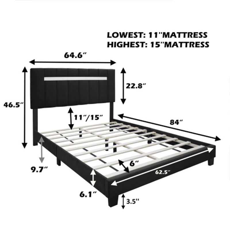 Adjustable Queen Size Upholstered Velvet Bed Frame