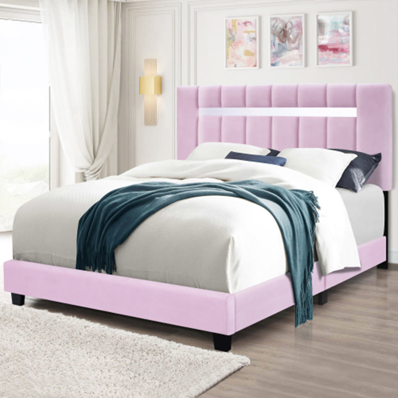 Adjustable Queen Size Upholstered Velvet Bed Frame - Pink - image 6