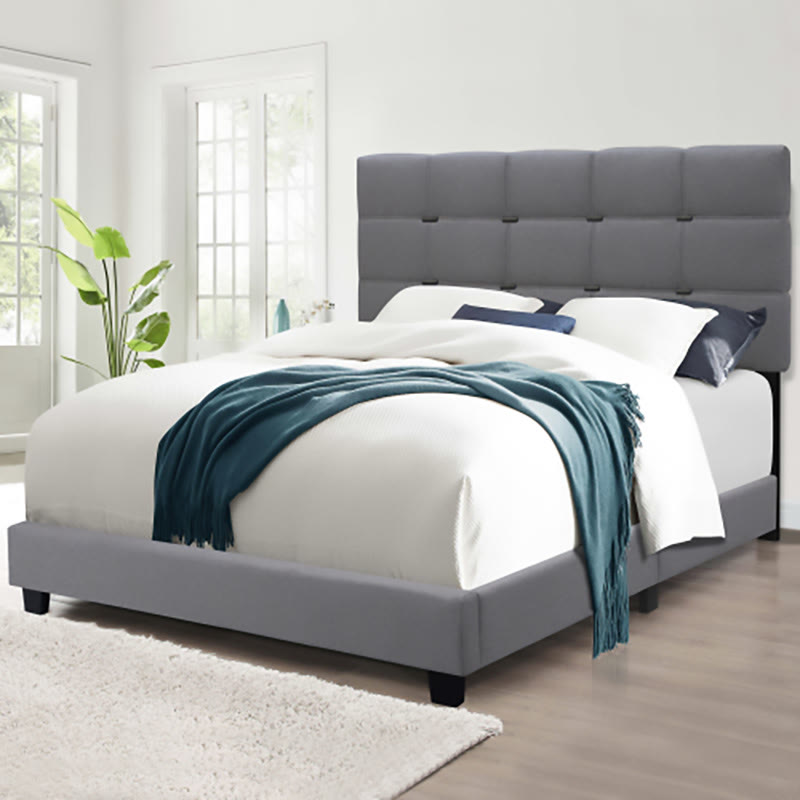 Queen Adjustable Linen Upholstered Bed Frame - Grey - image 3