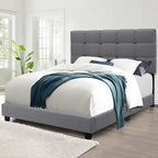 Queen Adjustable Linen Upholstered Bed Frame - Grey - image 3