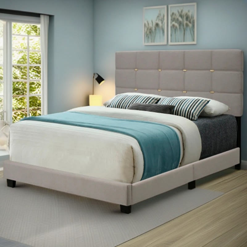Queen Adjustable Linen Upholstered Bed Frame - Beige - image 2