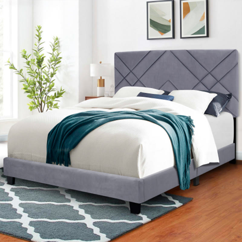Queen Size Bed Frame With Adjustable Headboard - Grey - image 5