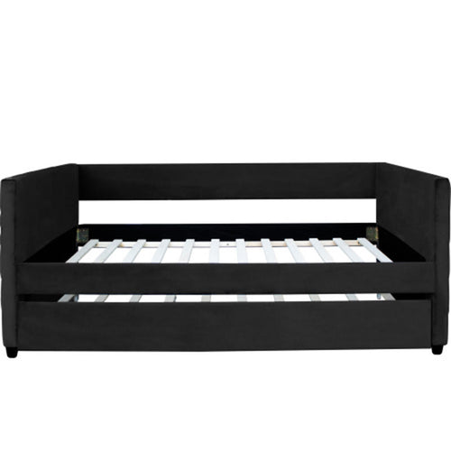 Black Velvet Upholstered Double Sofa Bed - image 1
