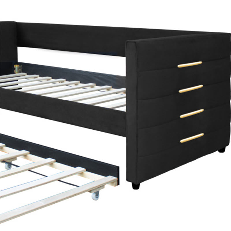 Black Velvet Upholstered Double Sofa Bed - image 9