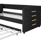 Black Velvet Upholstered Double Sofa Bed - image 9