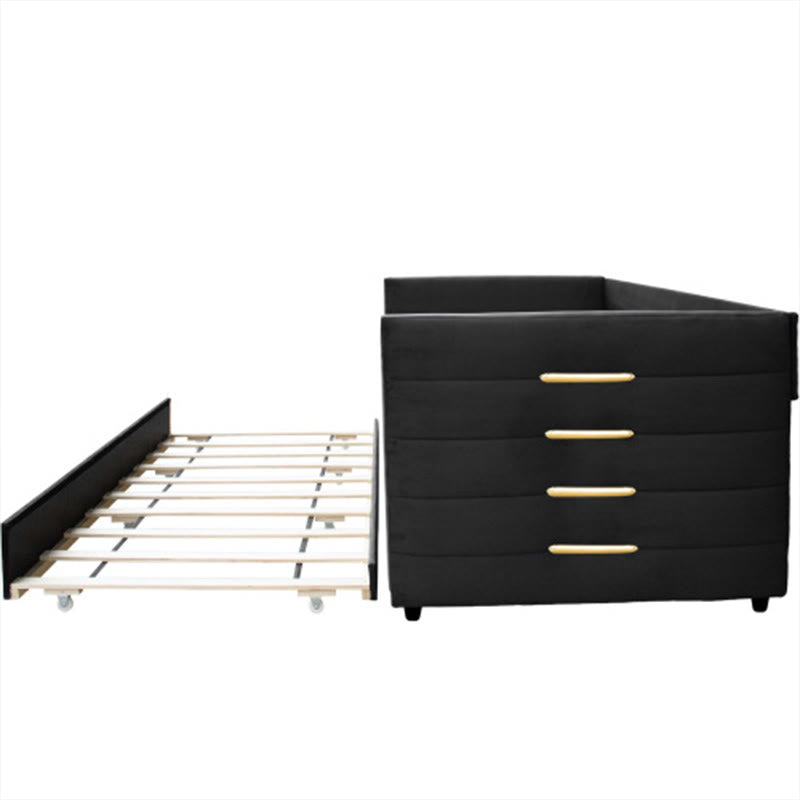 Black Velvet Upholstered Double Sofa Bed - image 5