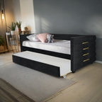 Black Velvet Upholstered Double Sofa Bed - image 2