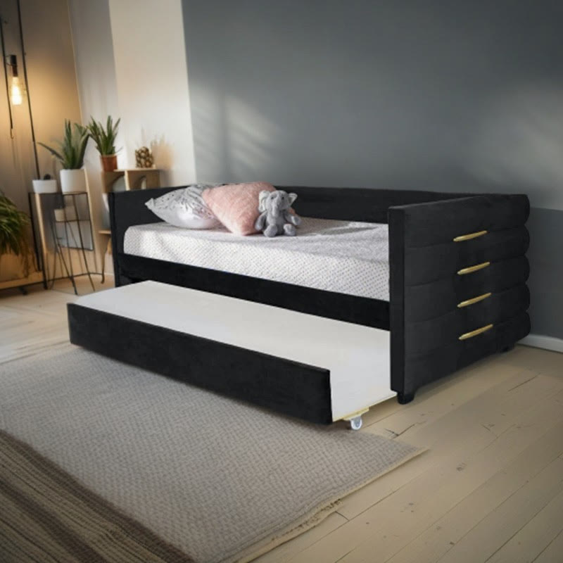 Black Velvet Upholstered Double Sofa Bed - image 2