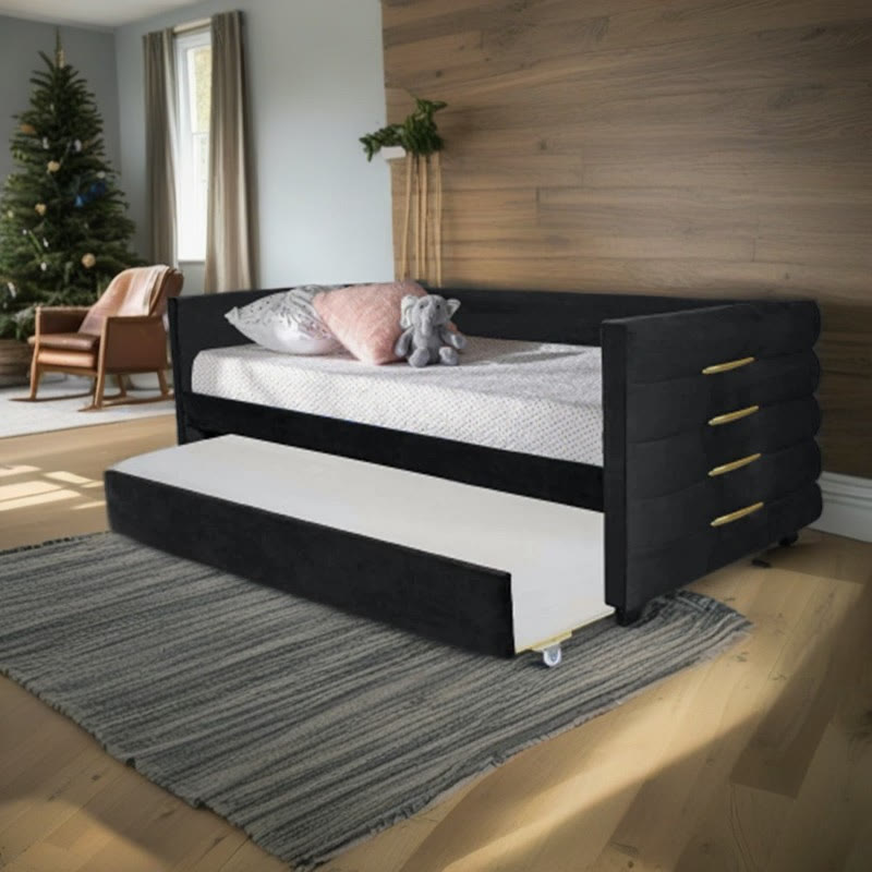 Black Velvet Upholstered Double Sofa Bed - image 3