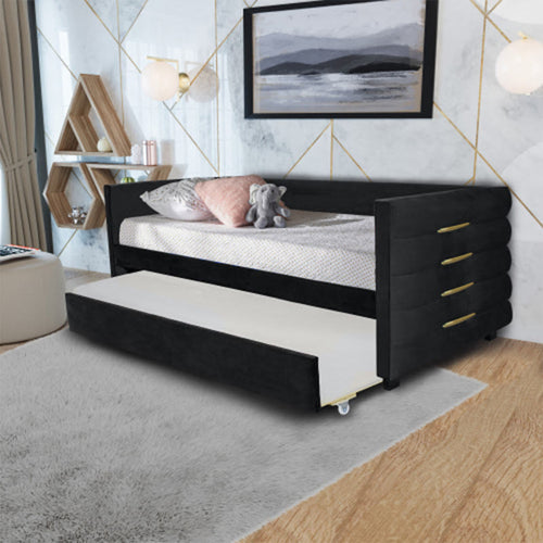 Black Velvet Upholstered Double Sofa Bed - Black - image 0