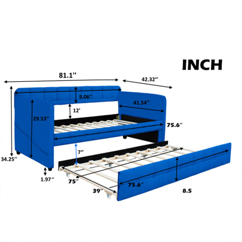 Blue Upholstered Velvet Double Sofa Bed