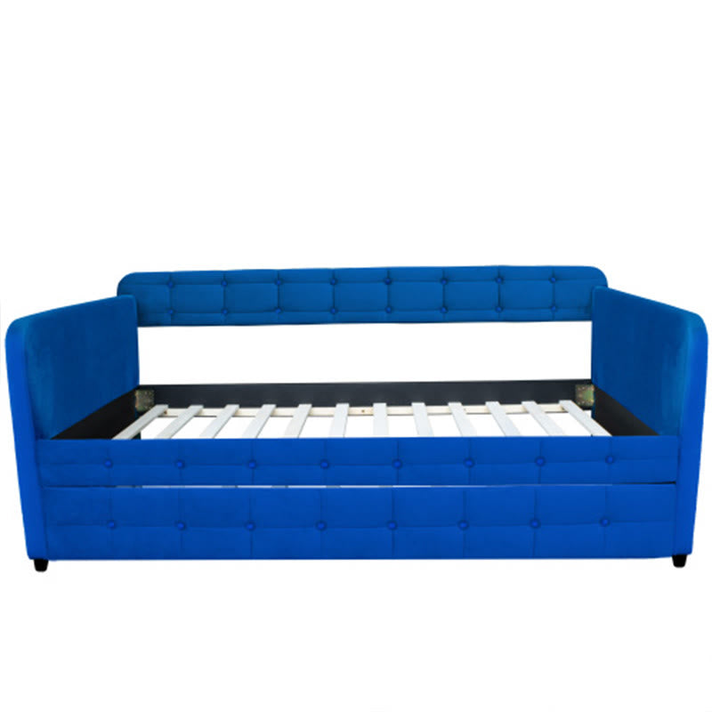 Blue Upholstered Velvet Double Sofa Bed