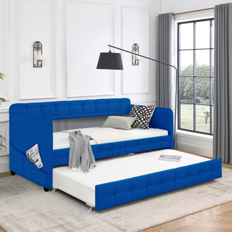 Blue Upholstered Velvet Double Sofa Bed