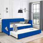 Blue Upholstered Velvet Double Sofa Bed - image 3