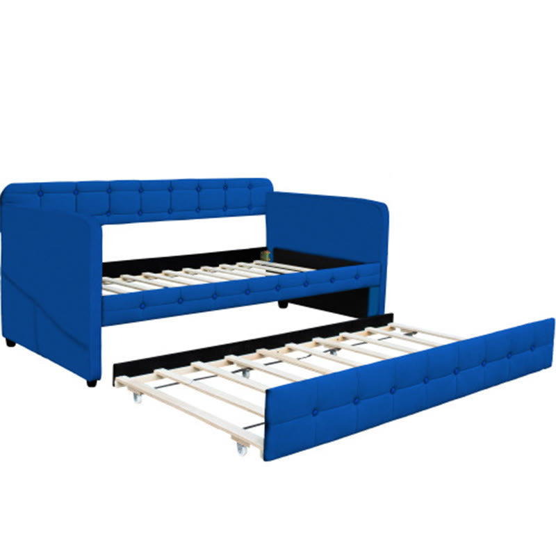 Blue Upholstered Velvet Double Sofa Bed