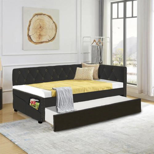 Black Upholstered Double Corner Sofa Bed Frame - Black - image 0