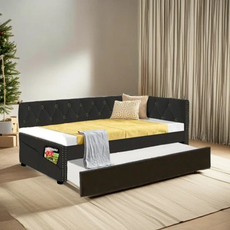 Black Upholstered Double Corner Sofa Bed Frame