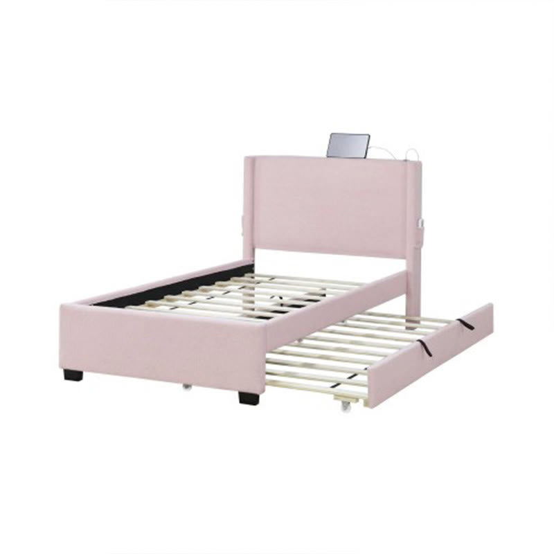 Pink Teddy Fabric Double Upholstered Bed Frame