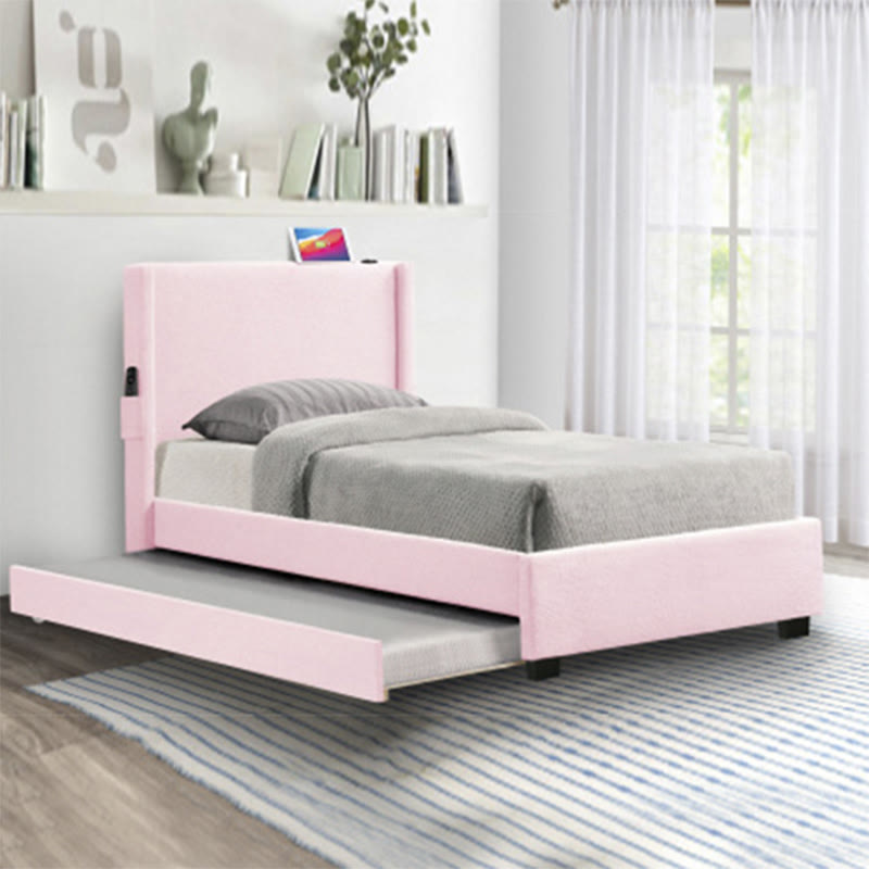 Pink Teddy Fabric Double Upholstered Bed Frame