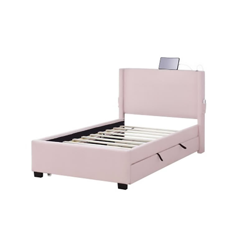 Pink Teddy Fabric Double Upholstered Bed Frame