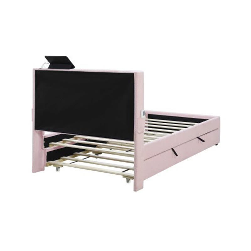 Pink Teddy Fabric Double Upholstered Bed Frame