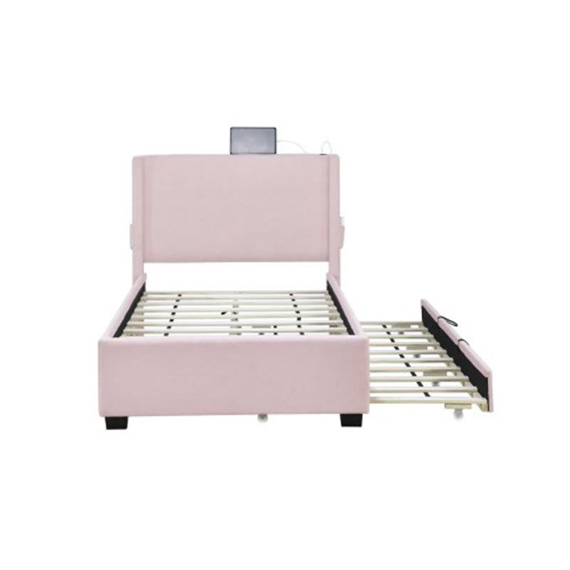 Pink Teddy Fabric Double Upholstered Bed Frame