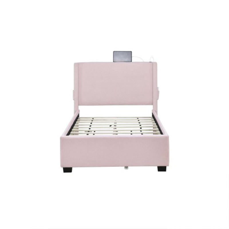 Pink Teddy Fabric Double Upholstered Bed Frame