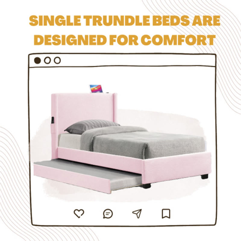 Pink Teddy Fabric Double Upholstered Bed Frame