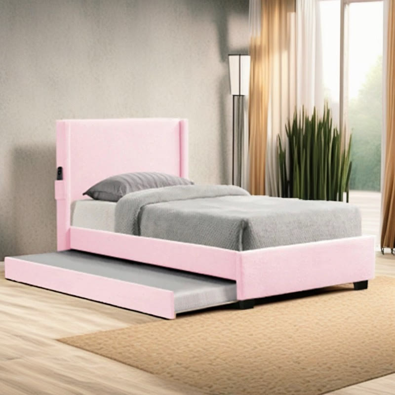 Pink Teddy Fabric Double Upholstered Bed Frame