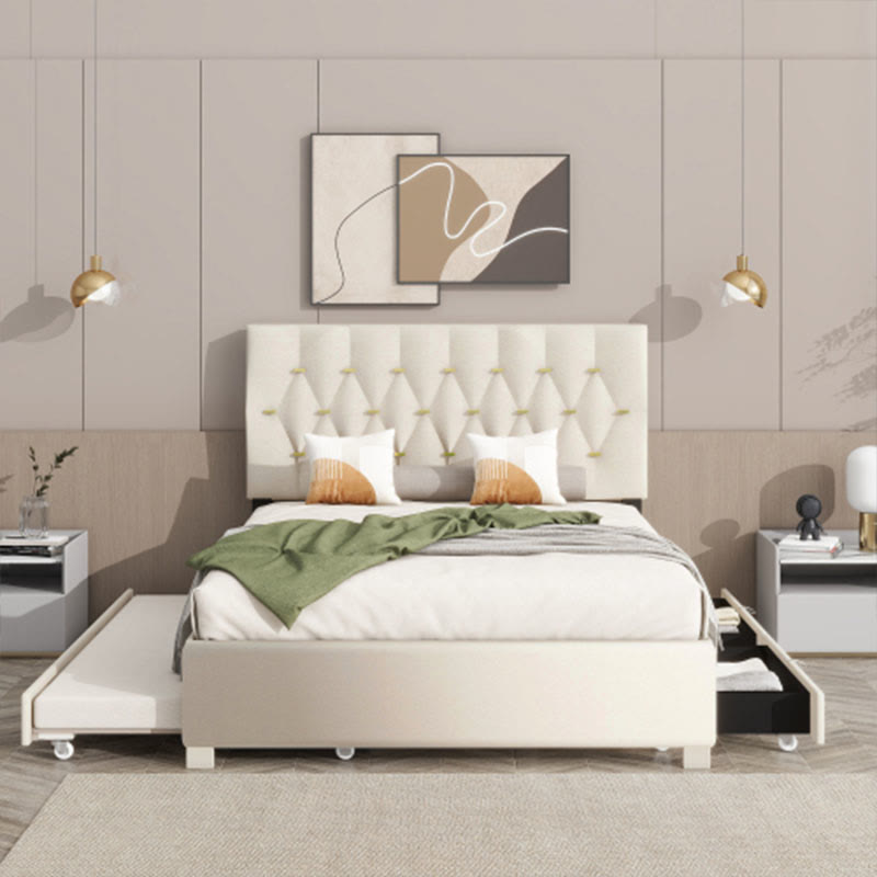 Modern Grey Queen Bunk Bed With Drawers - Beige - image 3