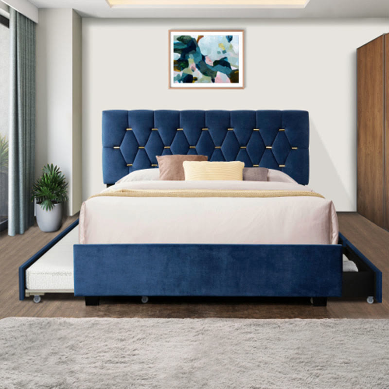 Modern Grey Queen Bunk Bed With Drawers - Blue - image 5