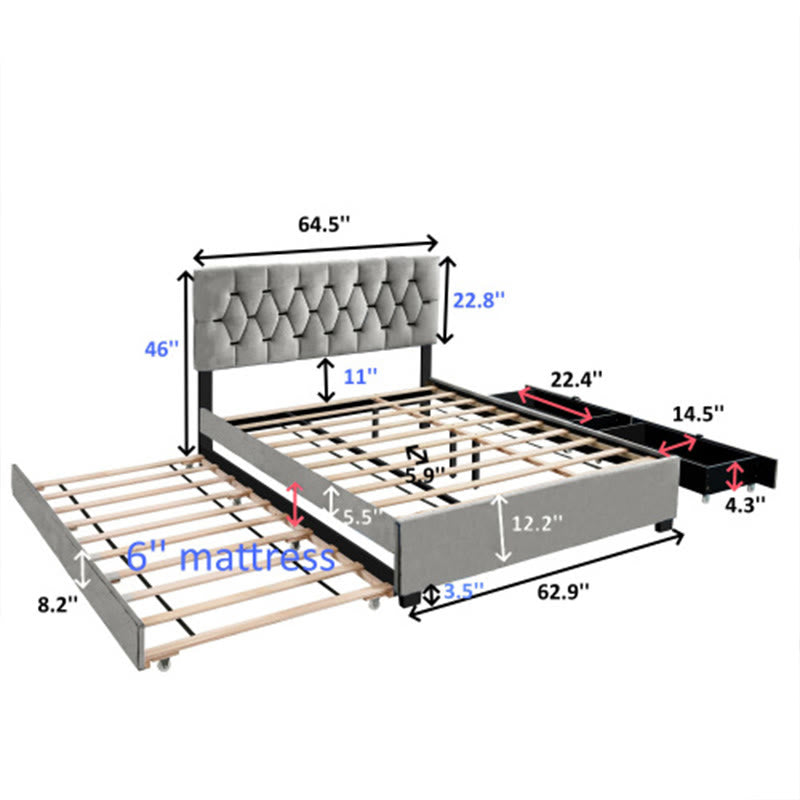 Modern Grey Queen Bunk Bed With Drawers