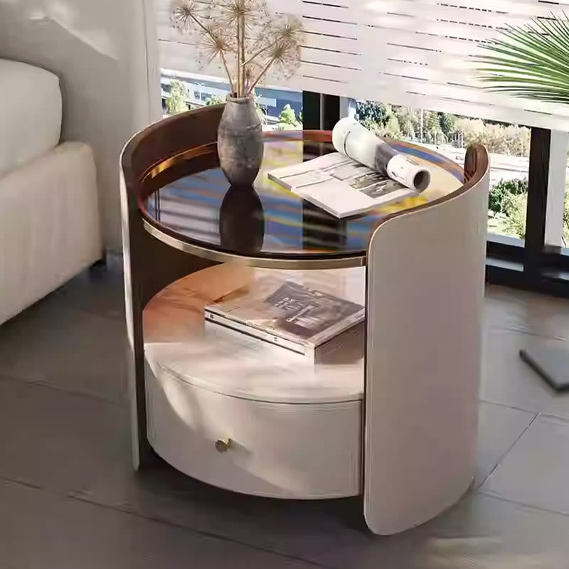 Glass Countertop Saddle Leather Nightstand - 2x Gray - image 1